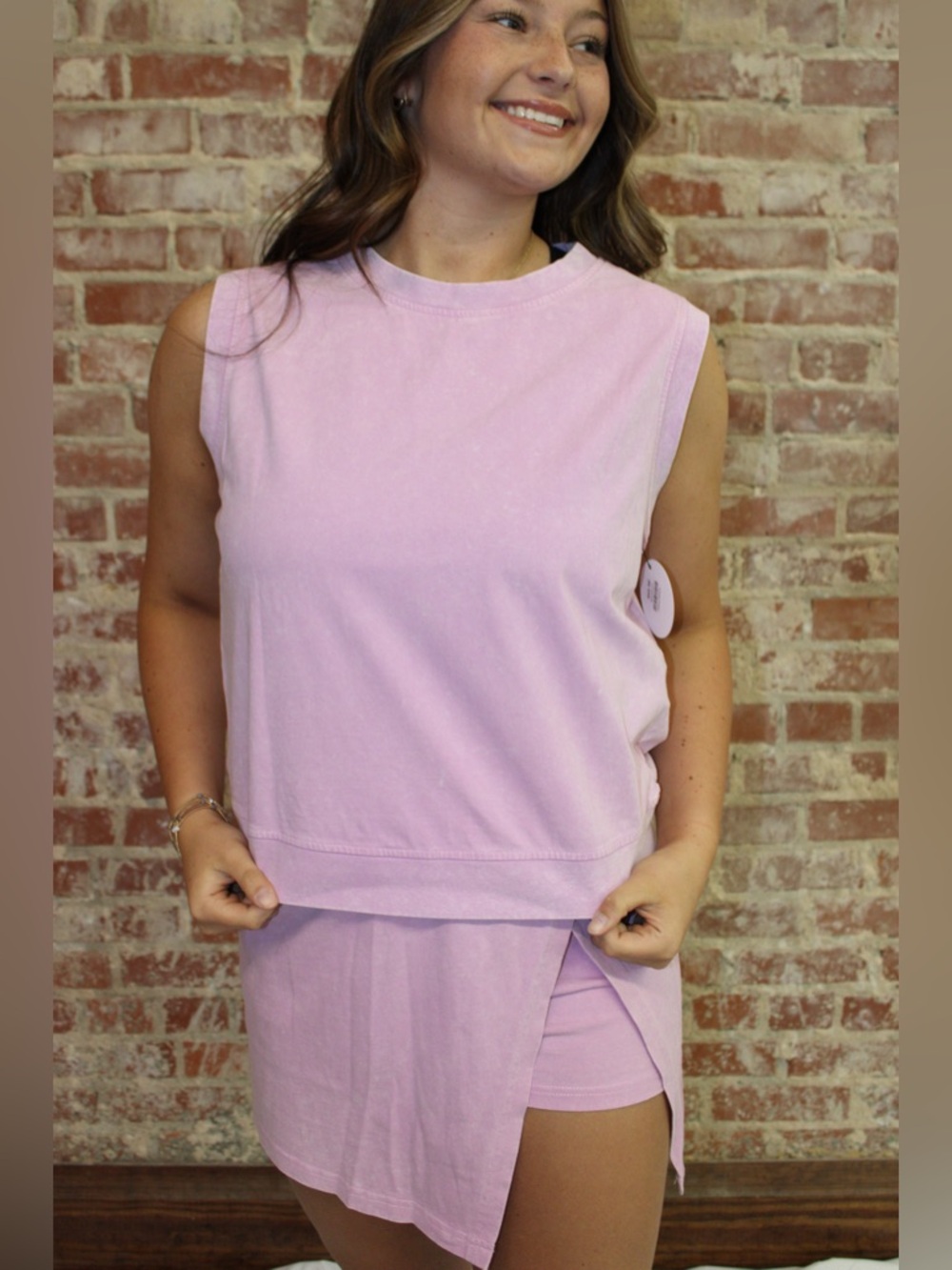 LA Society Purple Mineral Wash Tank Top and Lined Split Skirt Set - Picture 3 of 9